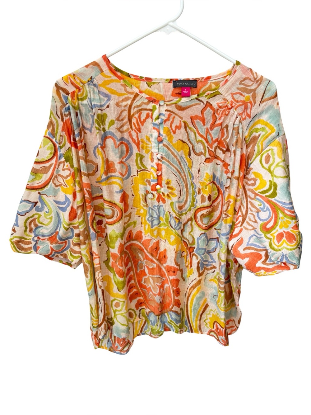 Vince Camuto Floral Paisley Top Women’s Large Multicolor Balloon Sleeve Fairy